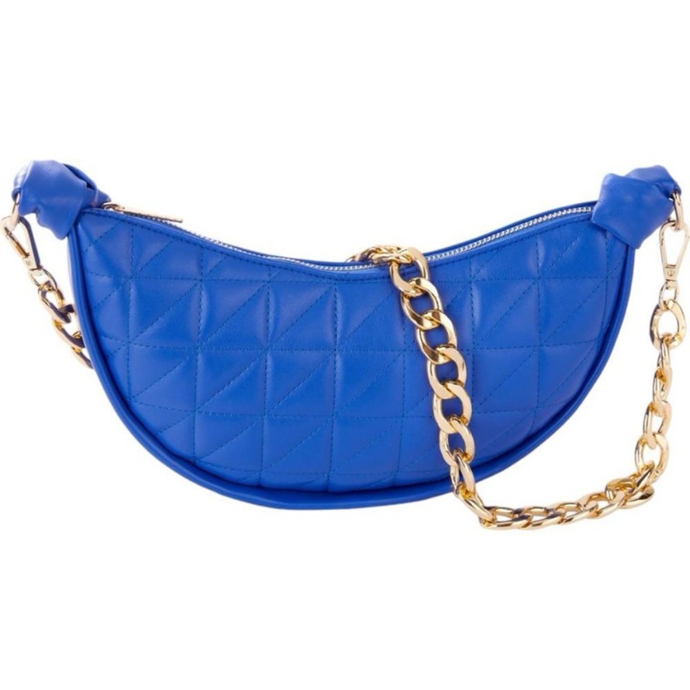 Antthony Blue Quilted Faux Leather Crescent Shaped Handbag